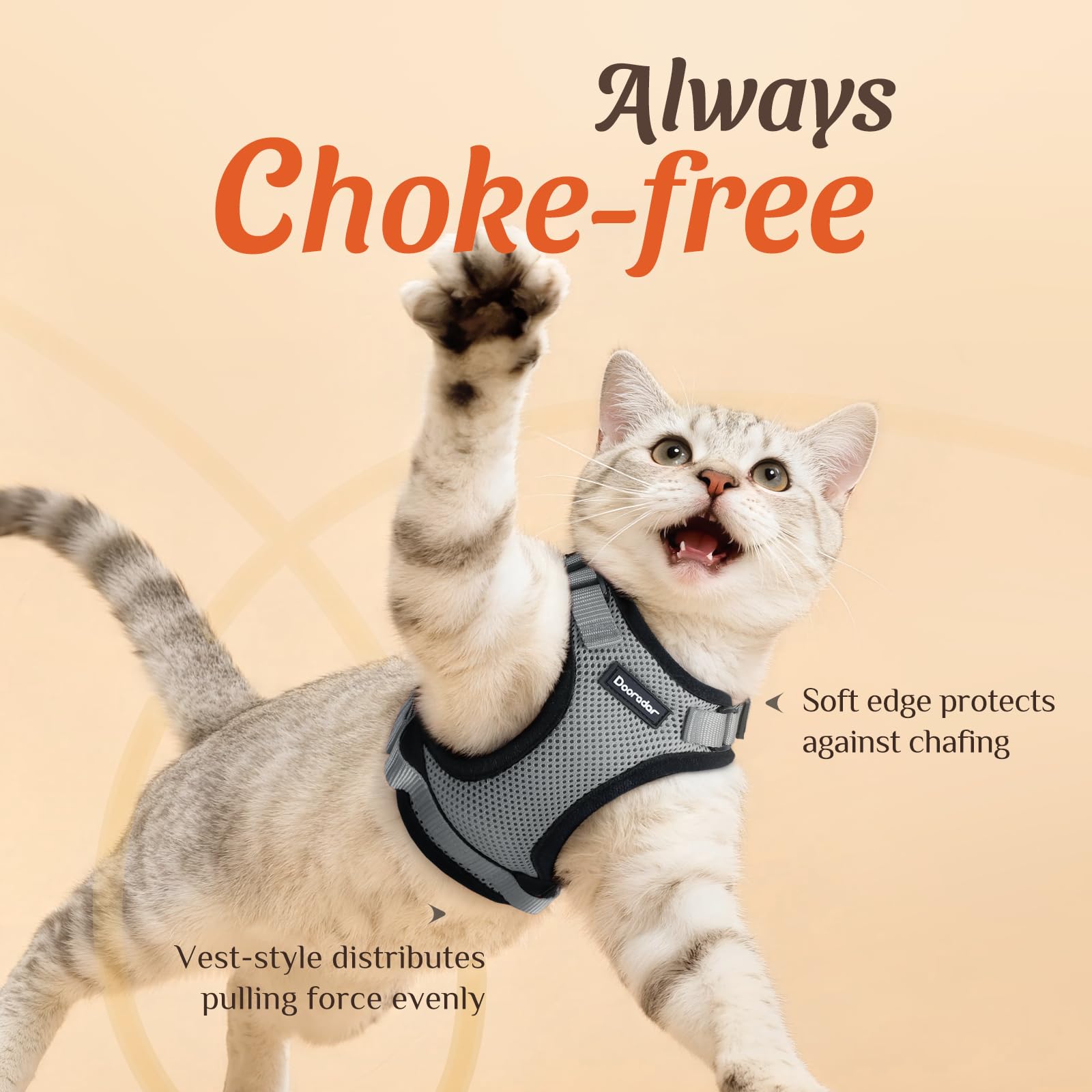 Dooradar Cat Harness and Leash Set showing its back D-ring attachment.