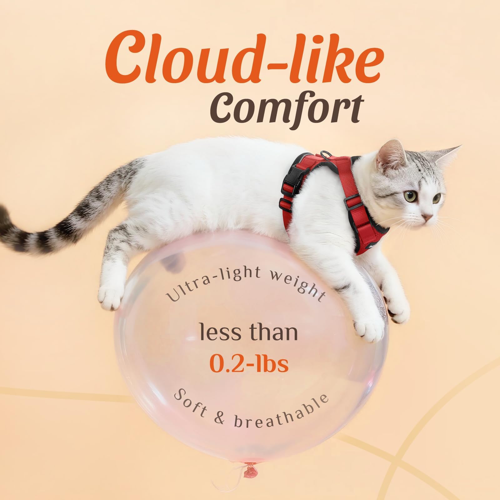 Dooradar cat harness close-up showing breathable mesh and foam padding.