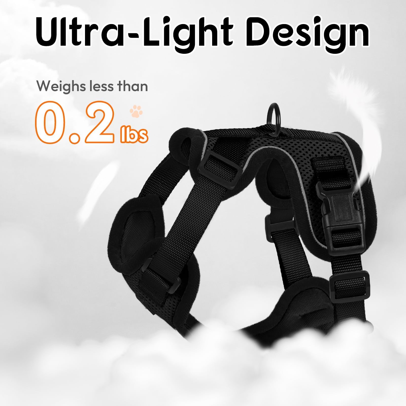 Dooradar cat harness detail showing breathable mesh and foam padding.