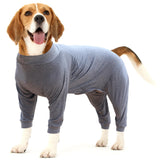Dotoner dog recovery suit shown from the front in grey.