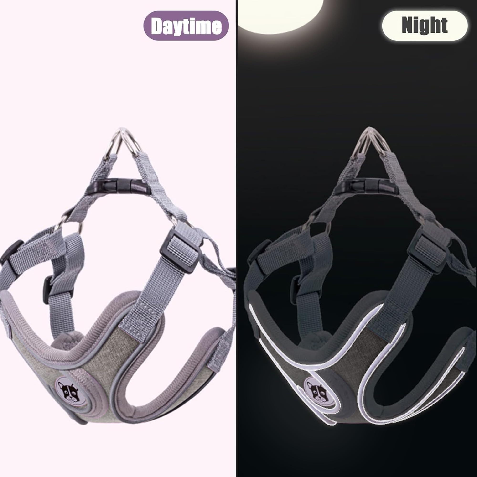 D.QingPei dog harness showing the step-in vest design and adjustable straps.