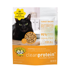Dr. Elsey's cleanprotein Turkey cat kibble packaging shown from a side angle.
