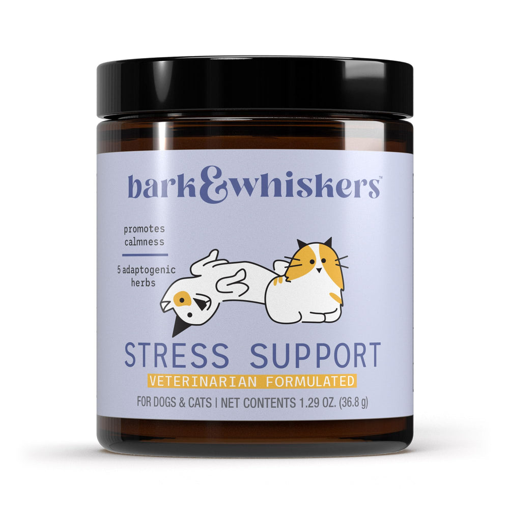 Dr. Mercola Bark & Whiskers Stress Support package shown from the front.