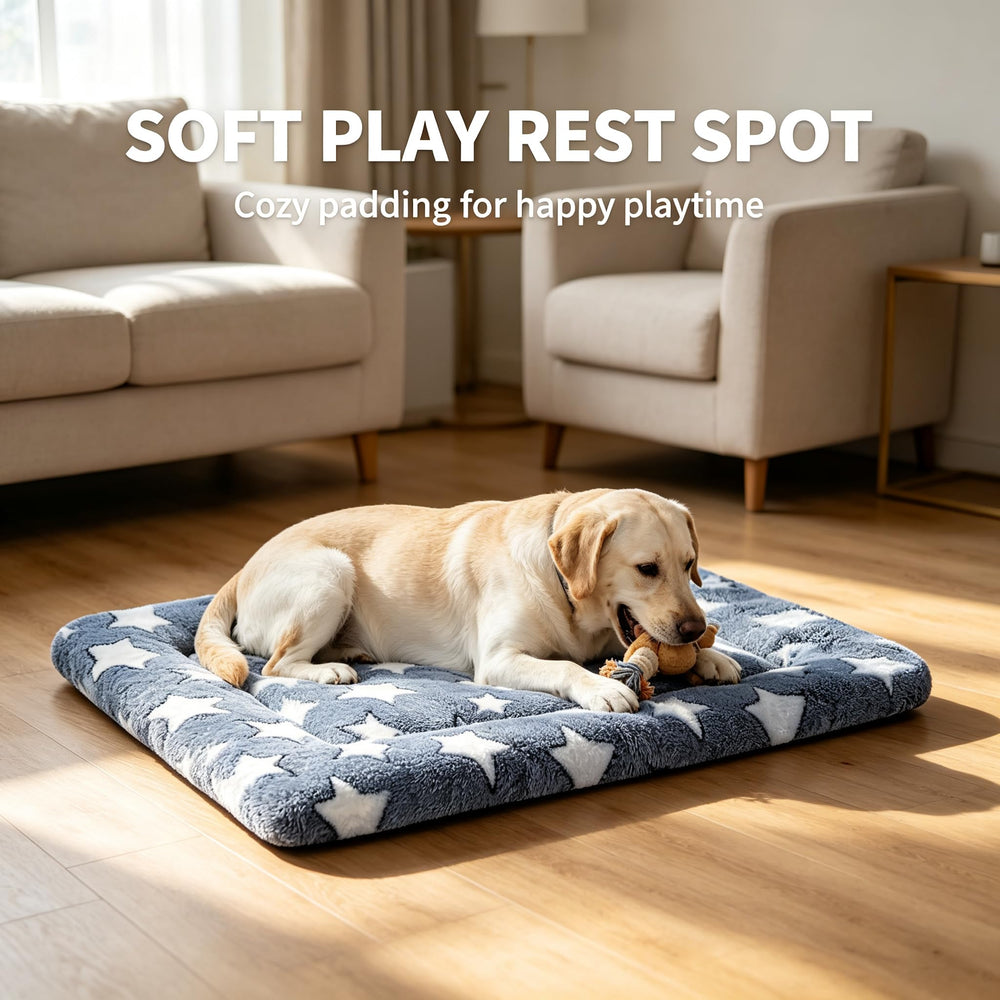 DTKIUSDKR Dog Bed Mat placed inside a crate.