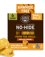 Earth Animal No-Hide Small Rolls package front showing the Grilled Cheese variety.