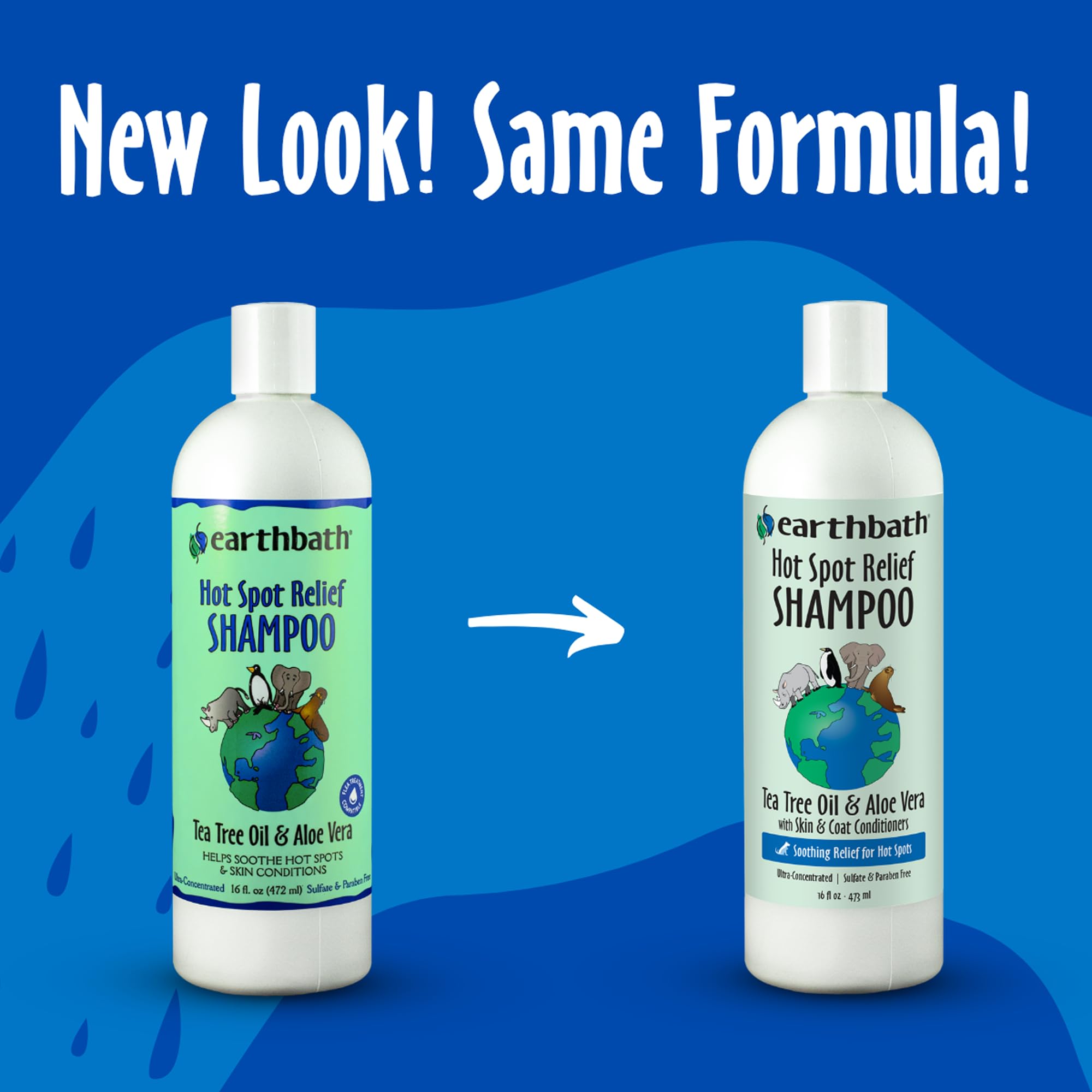 Back label view of earthbath Hot Spot Relief Pet Shampoo.
