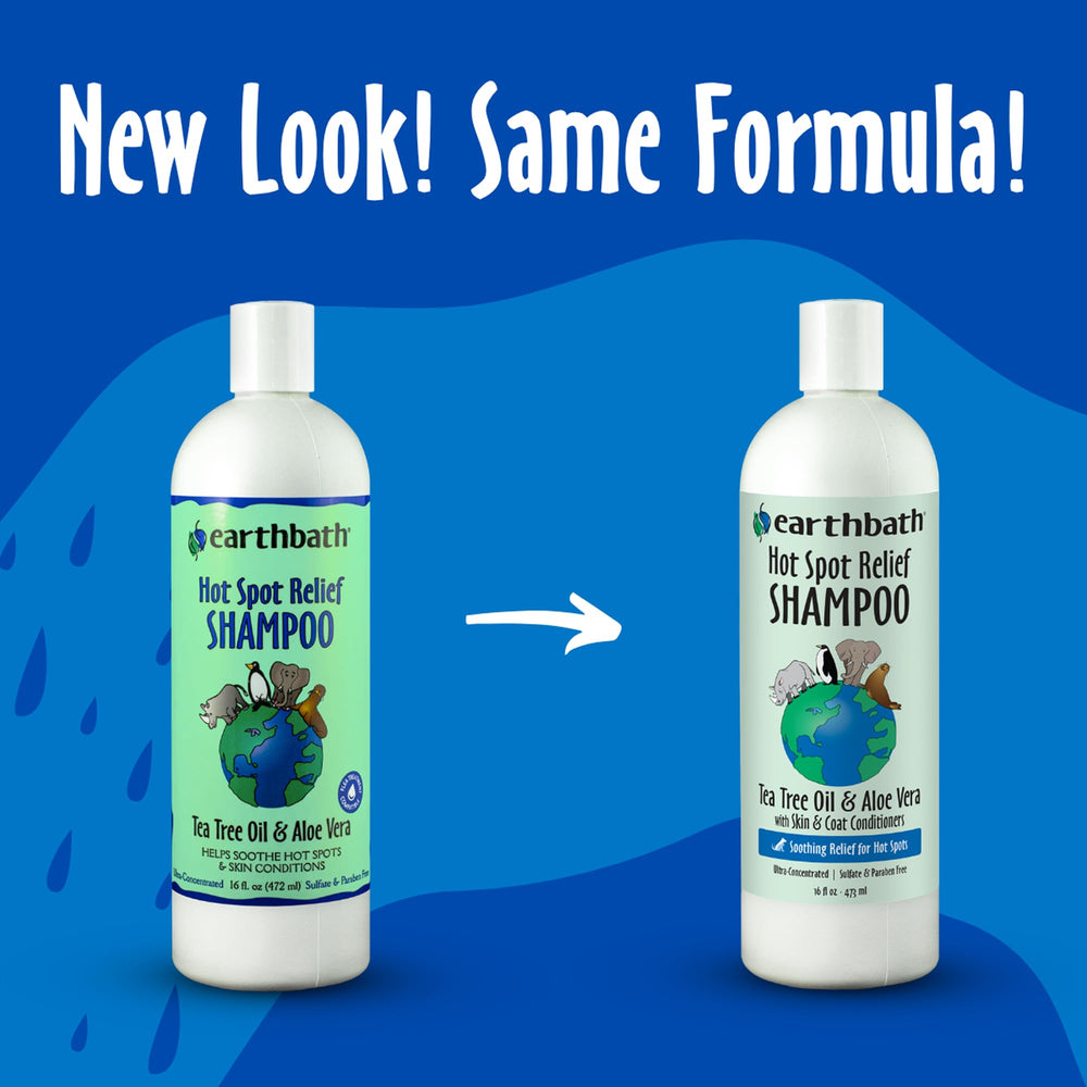 Back label view of earthbath Hot Spot Relief Pet Shampoo.