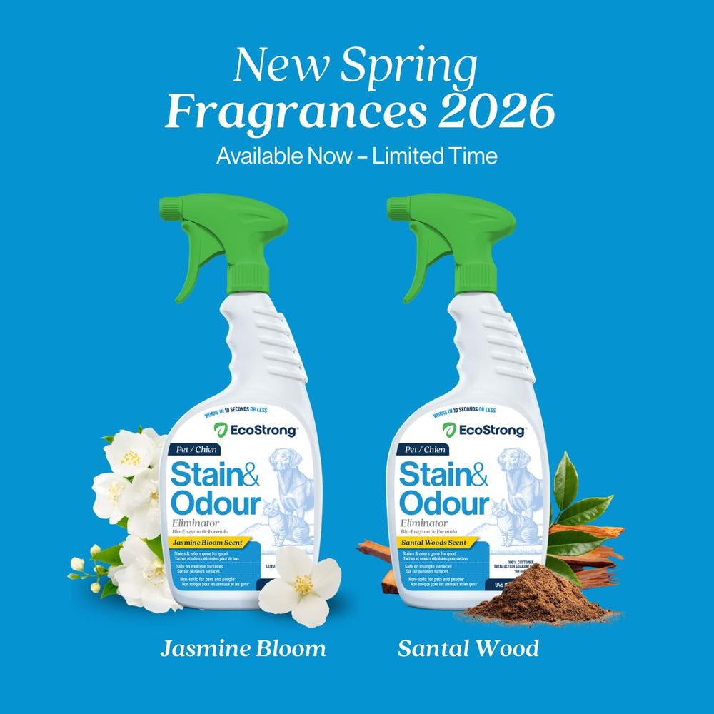 Eco Strong Pet Stain and Odor Remover label showing the Jasmine Bloom scent.