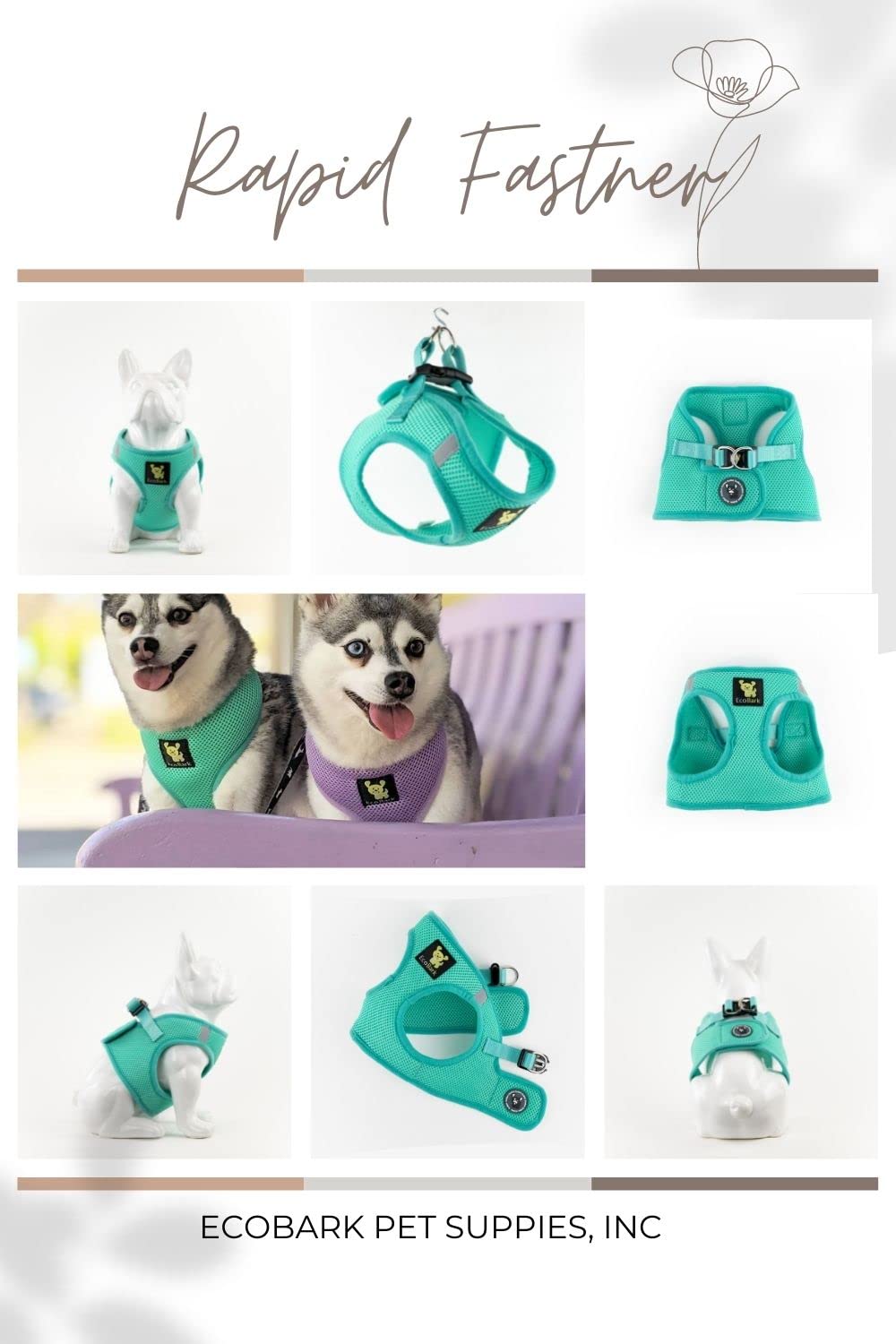 EcoBark Dog Harness in its mint turquoise colour.