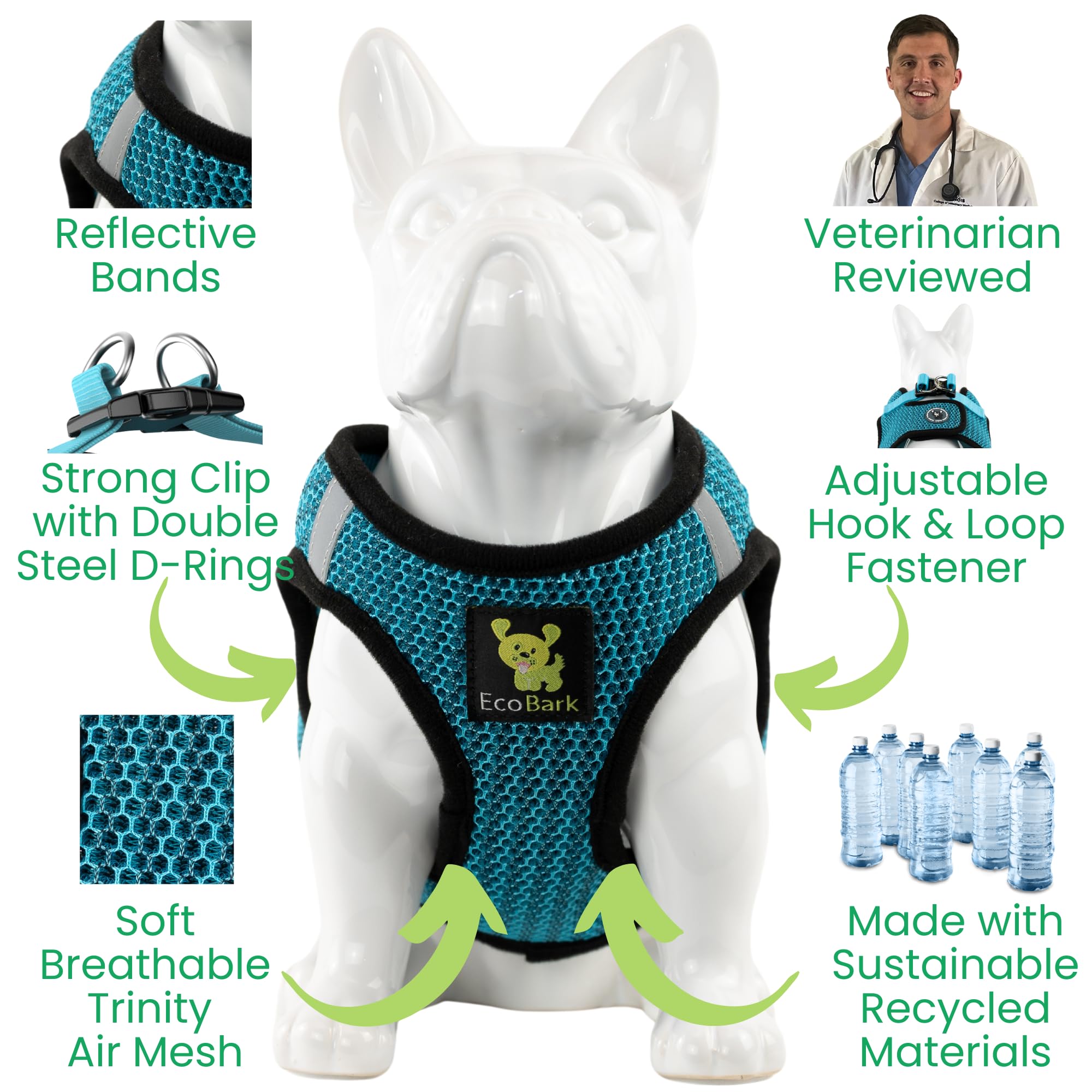 EcoBark step-in dog harness detail showing the recycled straps.