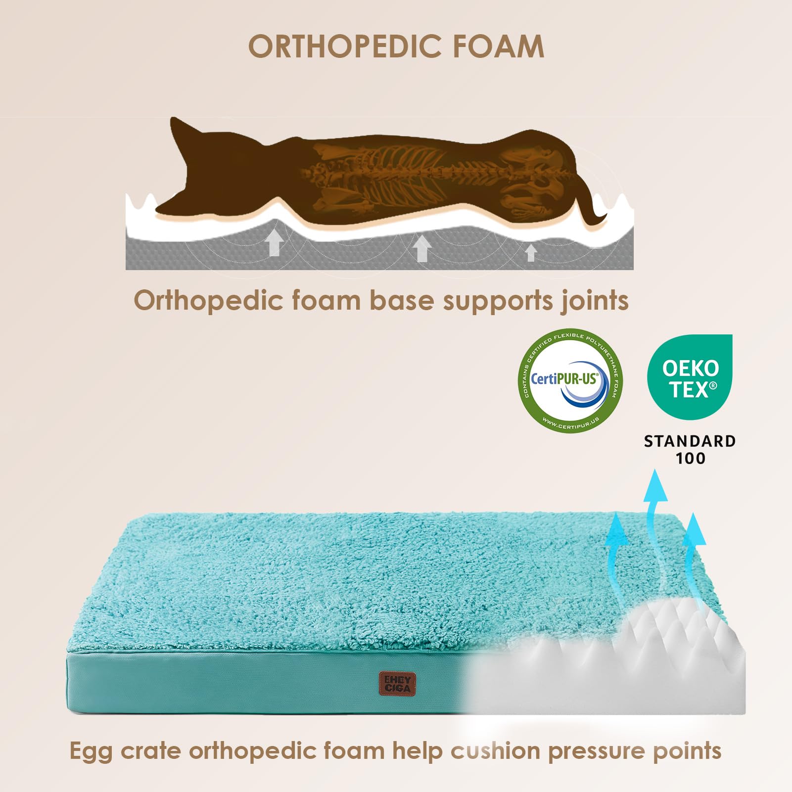 EHEYCIGA orthopedic dog bed Large showing the egg-crate foam construction.