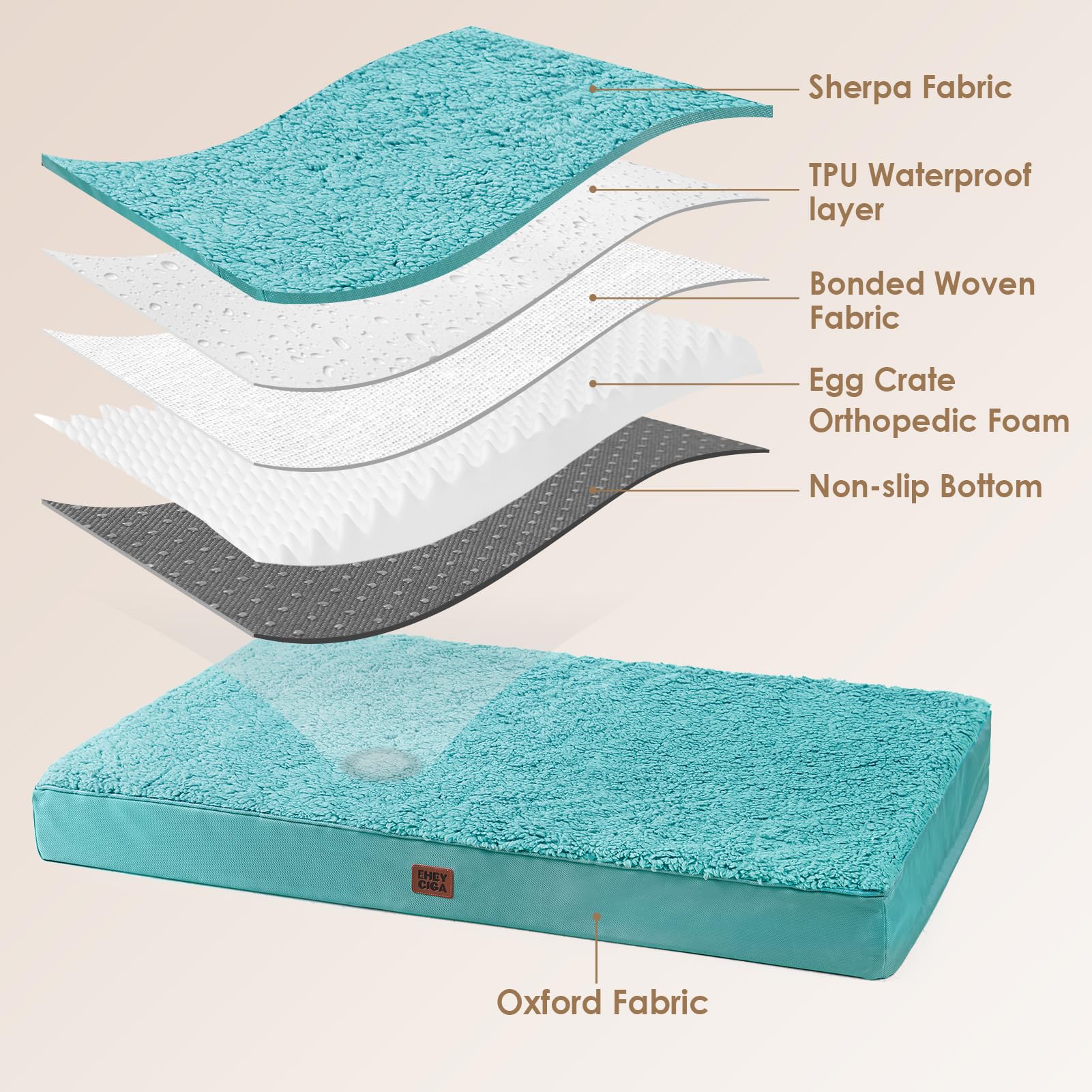 EHEYCIGA orthopedic dog bed Large with the non-skid bottom in view.