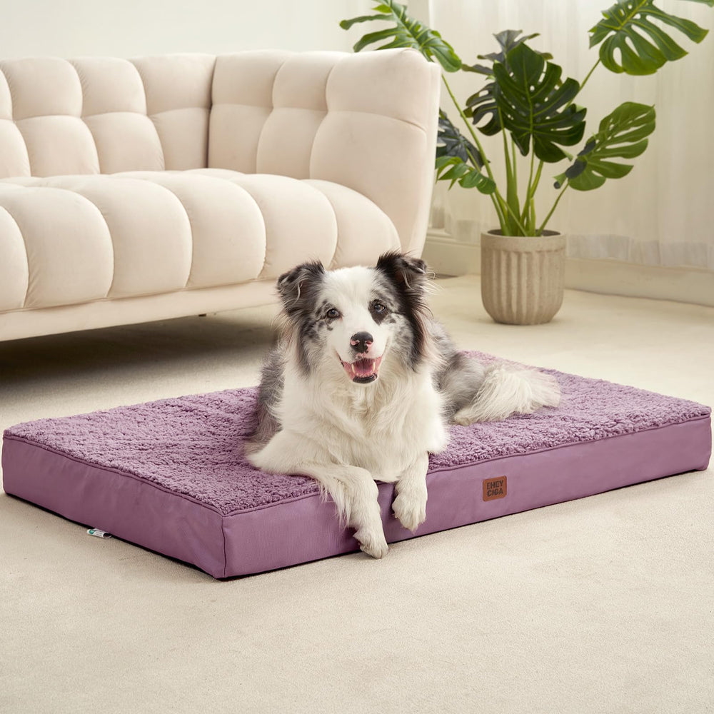 EHEYCIGA orthopedic dog bed placed inside a dog crate.