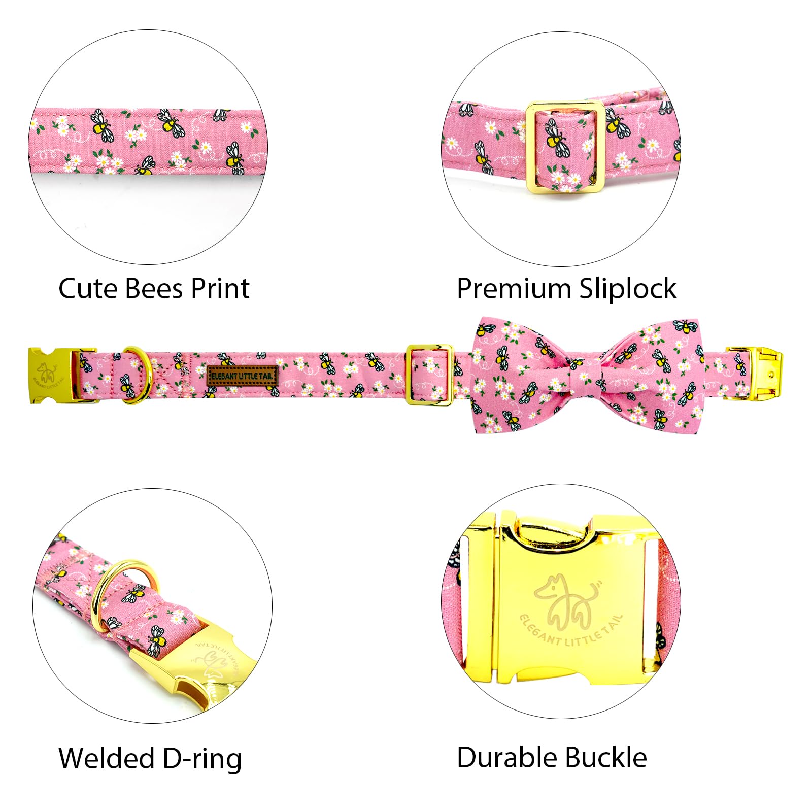 Elegant little tail dog collar close-up showing the cotton fabric construction.