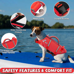 EMUST Dog Life Jacket close-up showing the foam flotation panels.