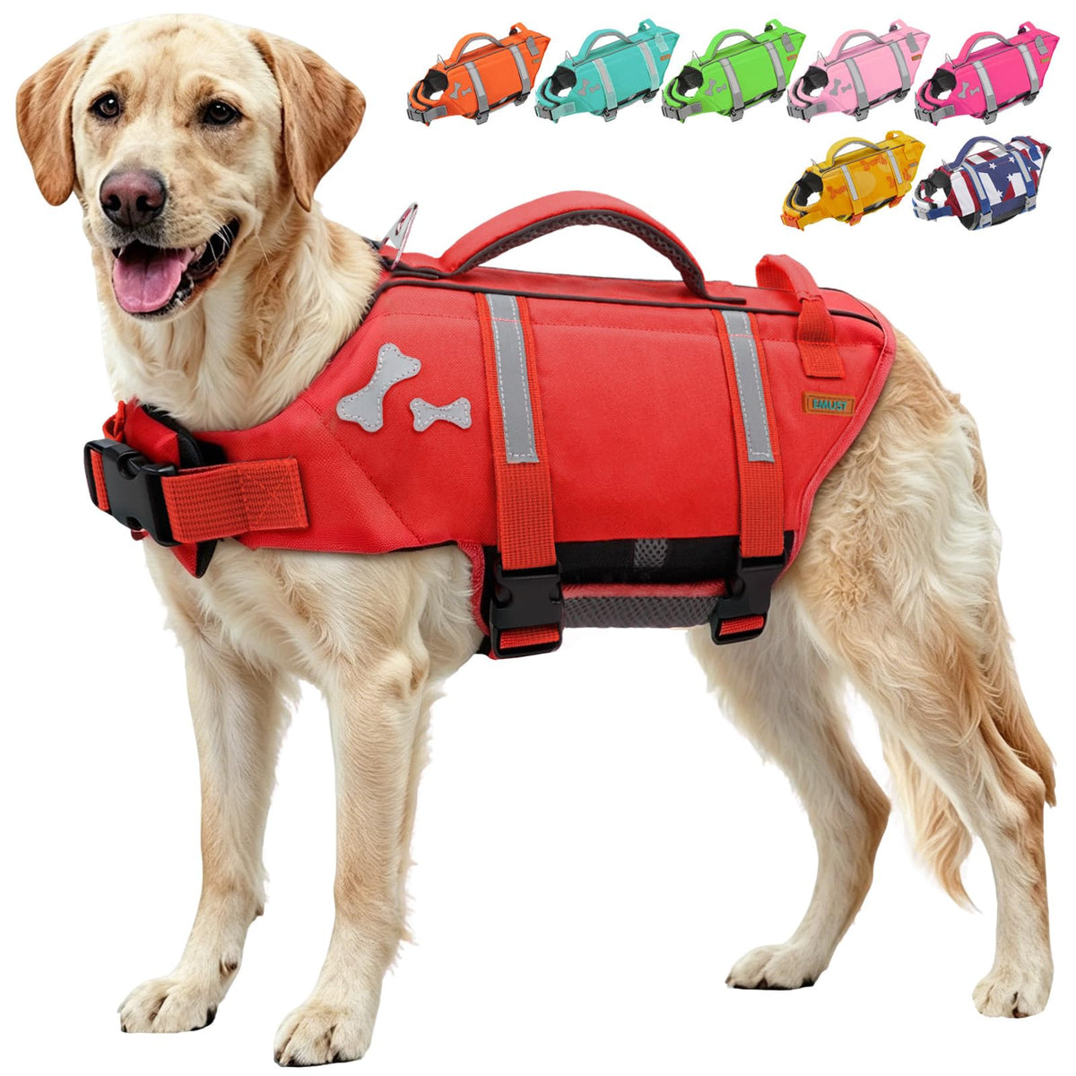 EMUST Dog Life Jacket shown from the front with its flotation vest design.