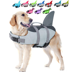 EMUST Dog Life Jacket Shark shown from the front in grey.