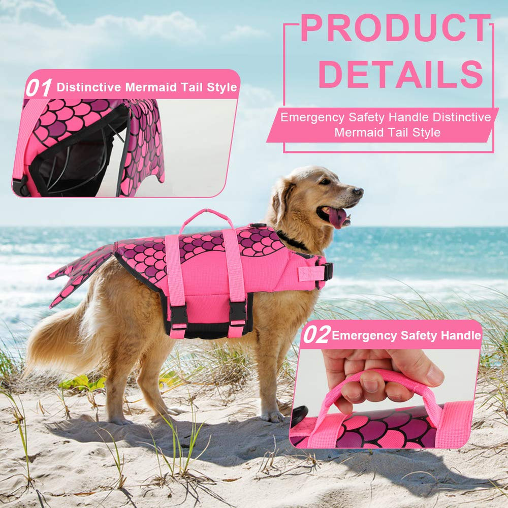 EMUST dog life jacket showing the heavy-duty D-ring for leash attachment.
