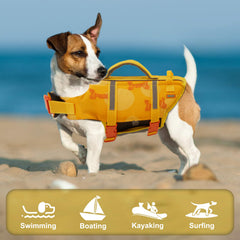 EMUST Dog Life Jacket reflective strips and bone pattern shown in detail.
