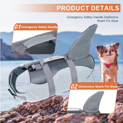 EMUST Dog Life Jacket Shark with its top rescue handle visible.