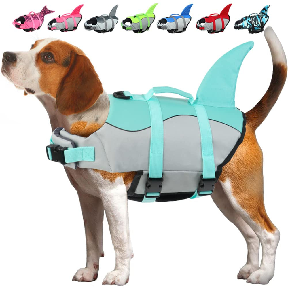 EMUST Mermaid Dog Life Jacket shown from the front in turquoise.
