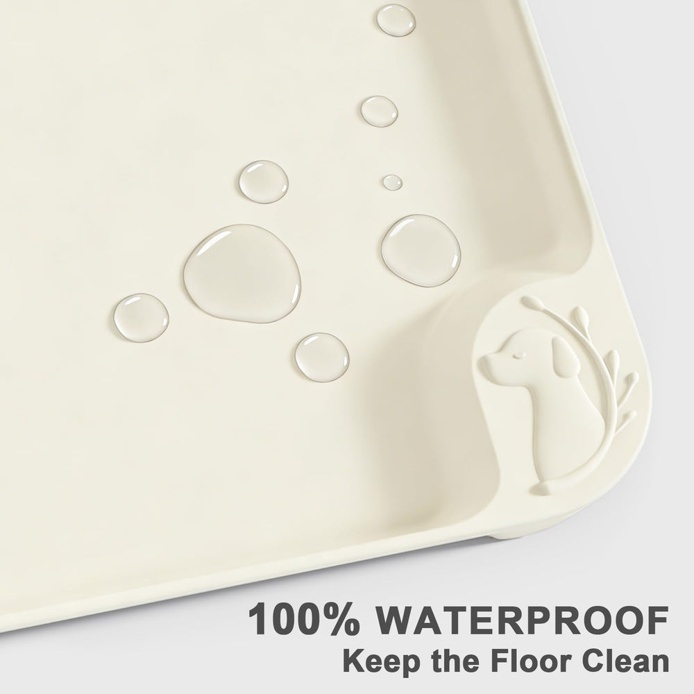 ESTHELLO silicone pet feeding mat placed beneath a pet feeding setup.