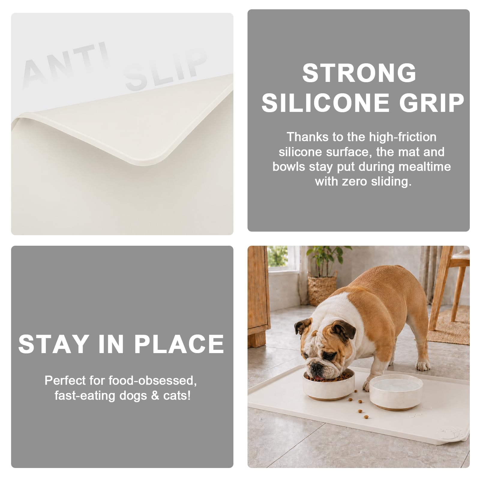 Detail of the grippy backing on the ESTHELLO silicone pet feeding mat.