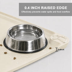 ESTHELLO silicone pet feeding mat arranged beneath multiple bowls.