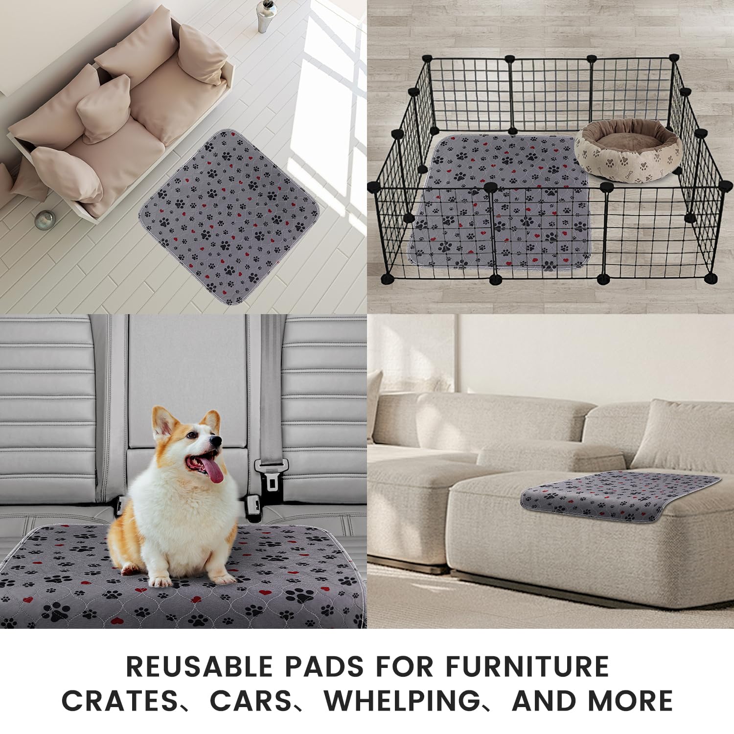 ESWIN washable dog pee pad placed in a crate for pet training and floor protection.