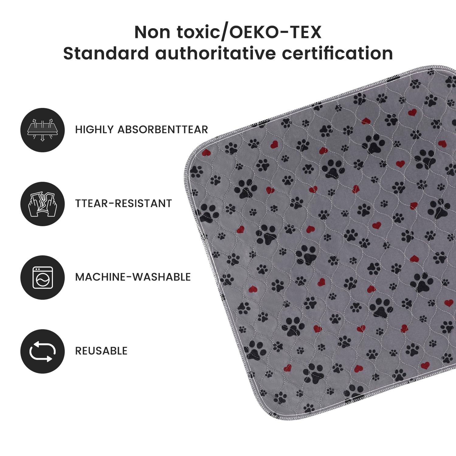 ESWIN washable dog pee pads with a close view of the quilted polyester top.