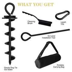 Eurmax dog tie-out stake kit with the included cleaning brush.
