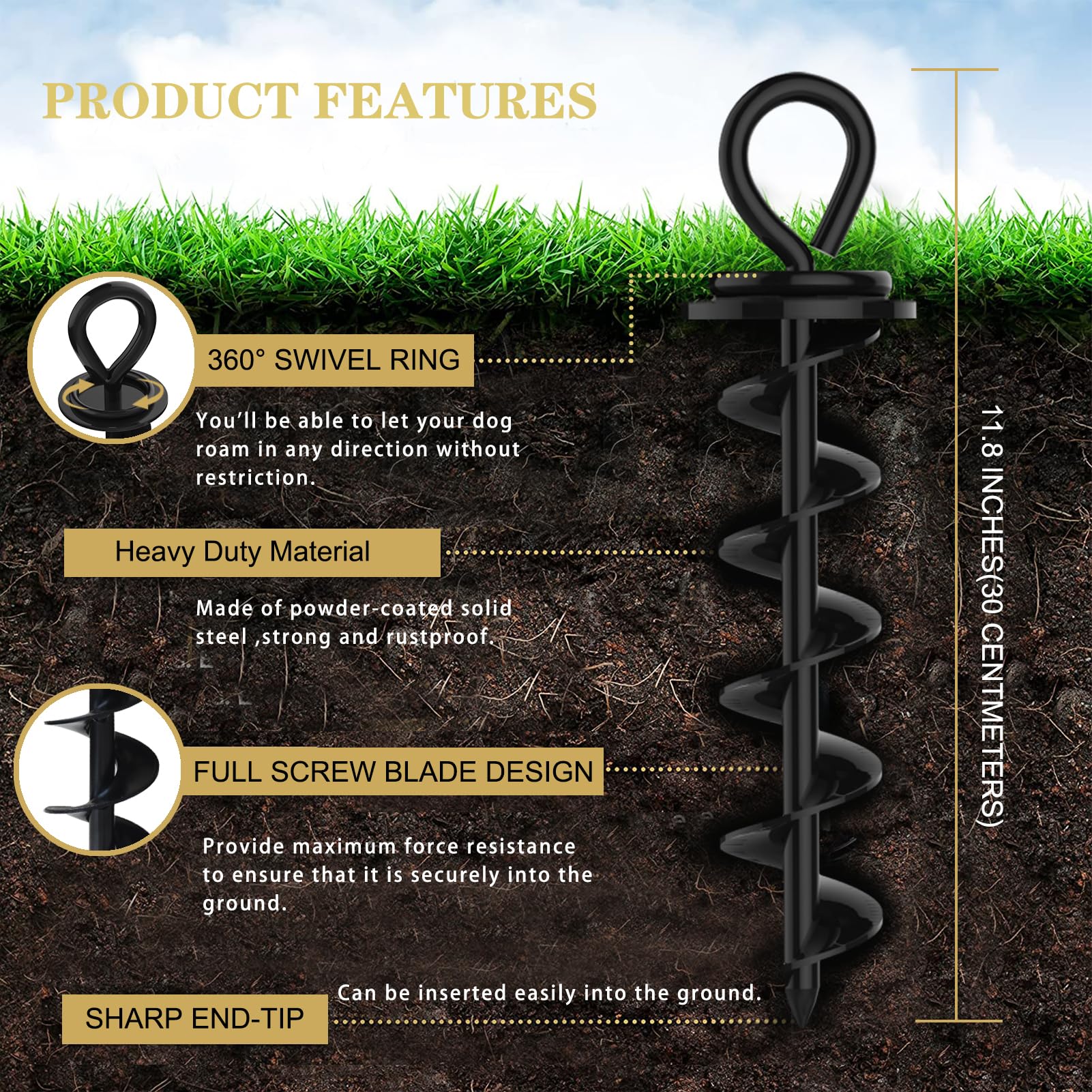 Eurmax dog tie-out stake with the included easy-lever installation tool.