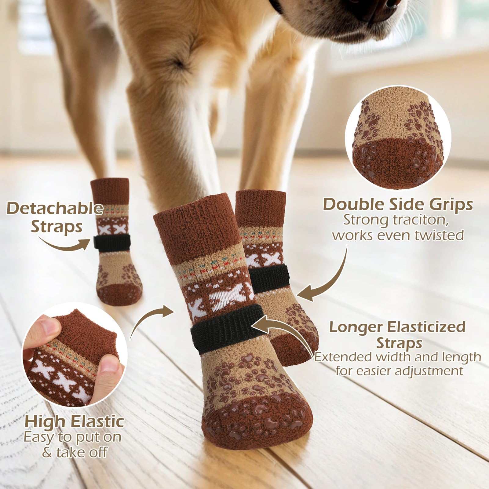EXPAWLORER anti-slip dog socks shown being worn on a dog's paw.
