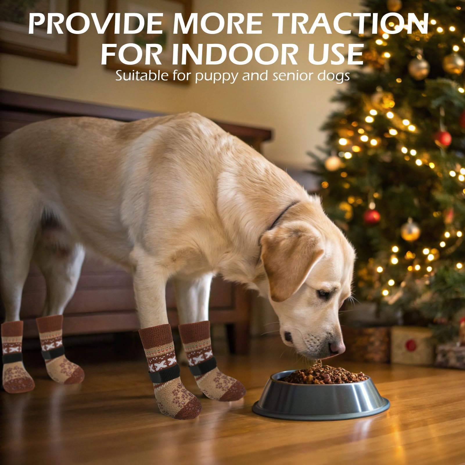 EXPAWLORER anti-slip dog socks with a close-up view of the soft pile fabric.