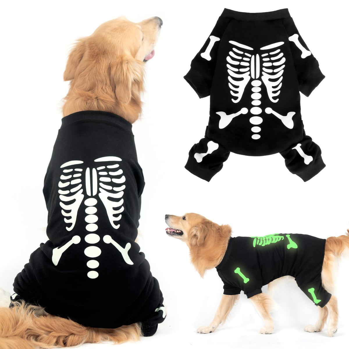 EXPAWLORER dog pajamas shown from the front in black.