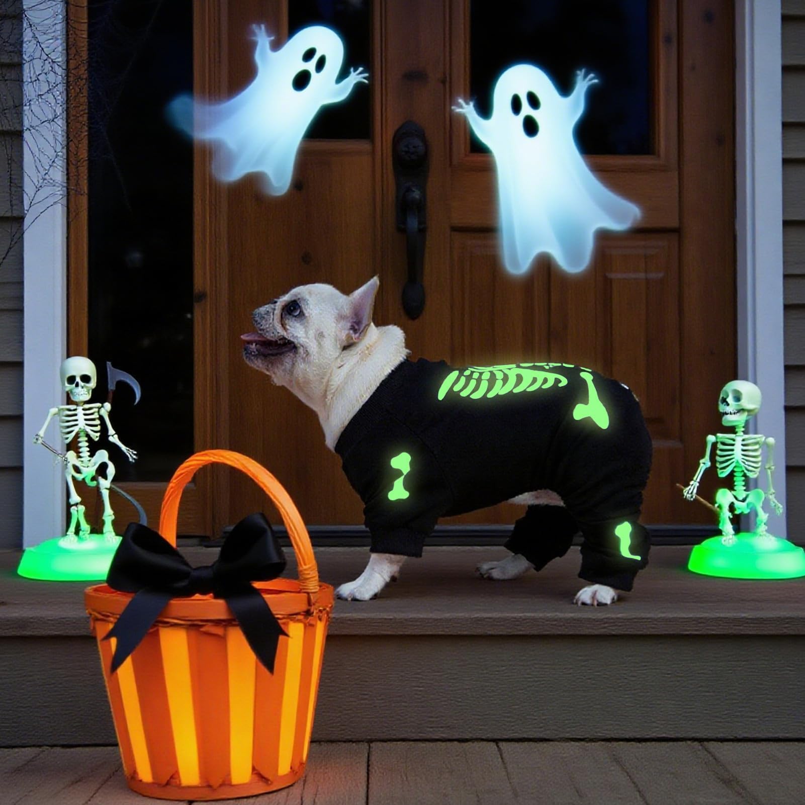 EXPAWLORER dog pajamas shown being worn by a small pet.