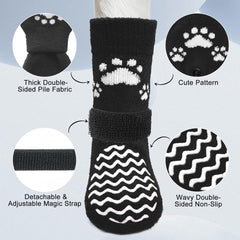 EXPAWLORER dog socks shown with the adjustable belt and elastic loop fastener.