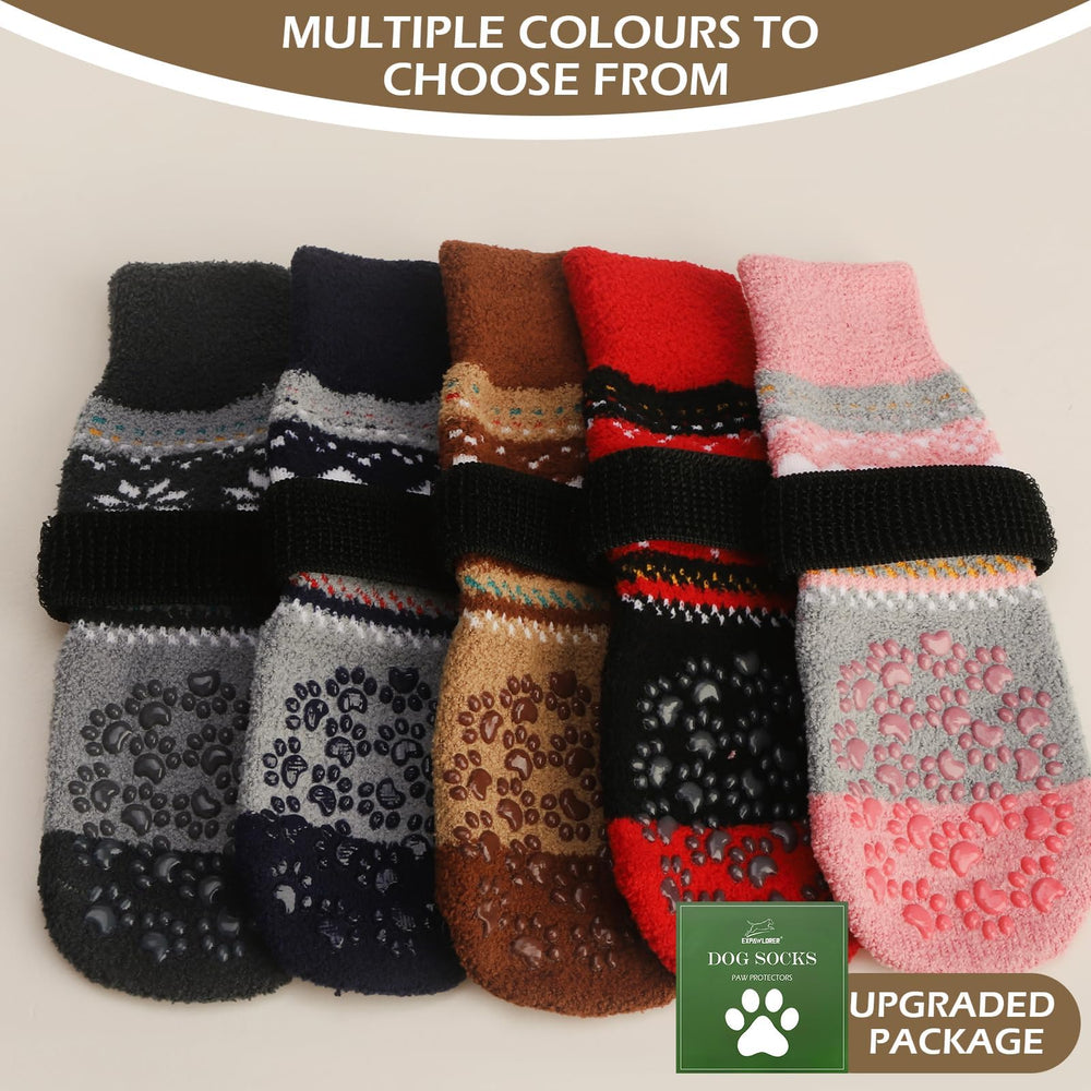 EXPAWLORER dog socks showing the adjustable detachable belt and loop fastener.