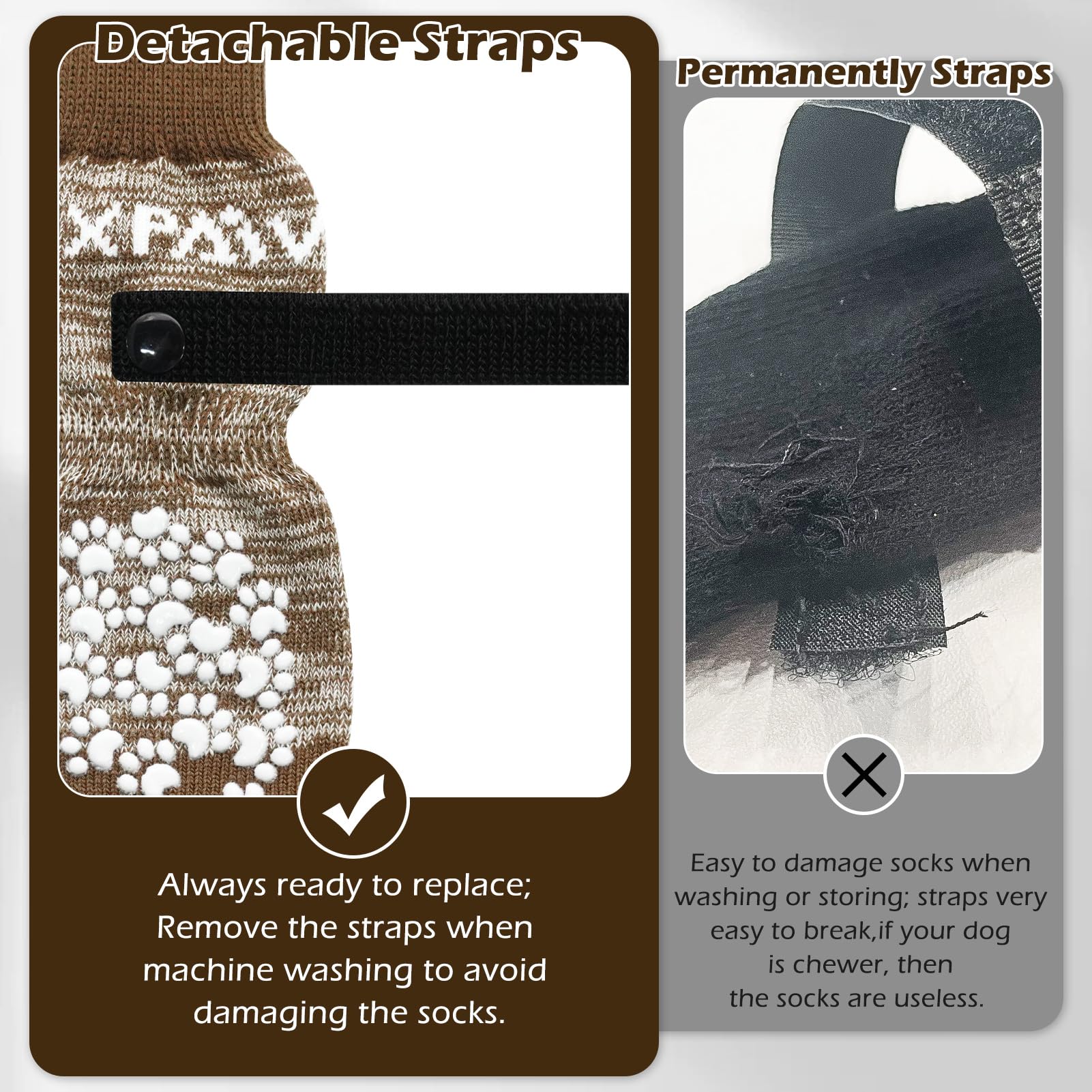 EXPAWLORER dog socks showing the adjustable elastic strap.