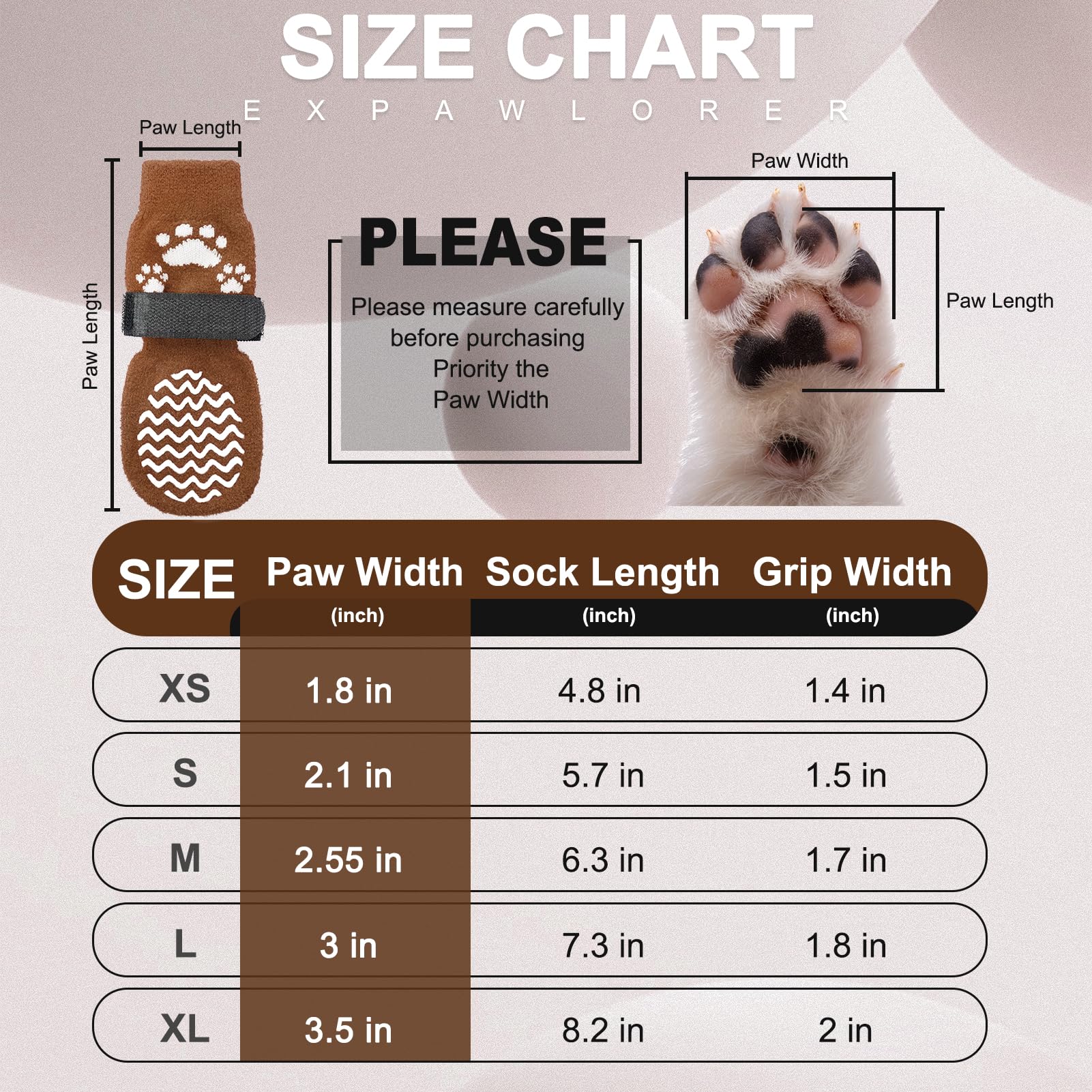 EXPAWLORER dog socks close-up showing the round dotted anti-slip grips.