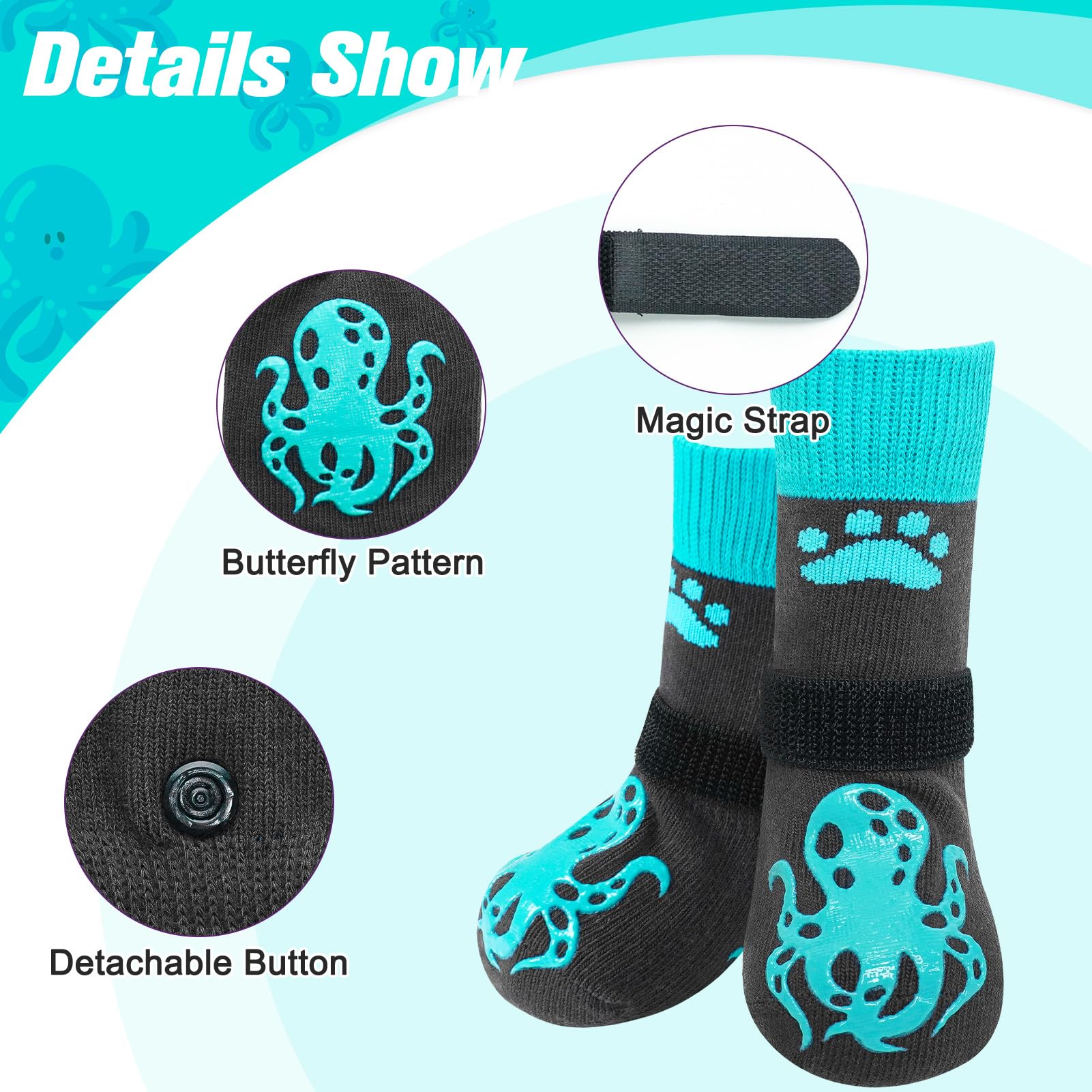 EXPAWLORER dog socks showing the rubber grip on both sides.