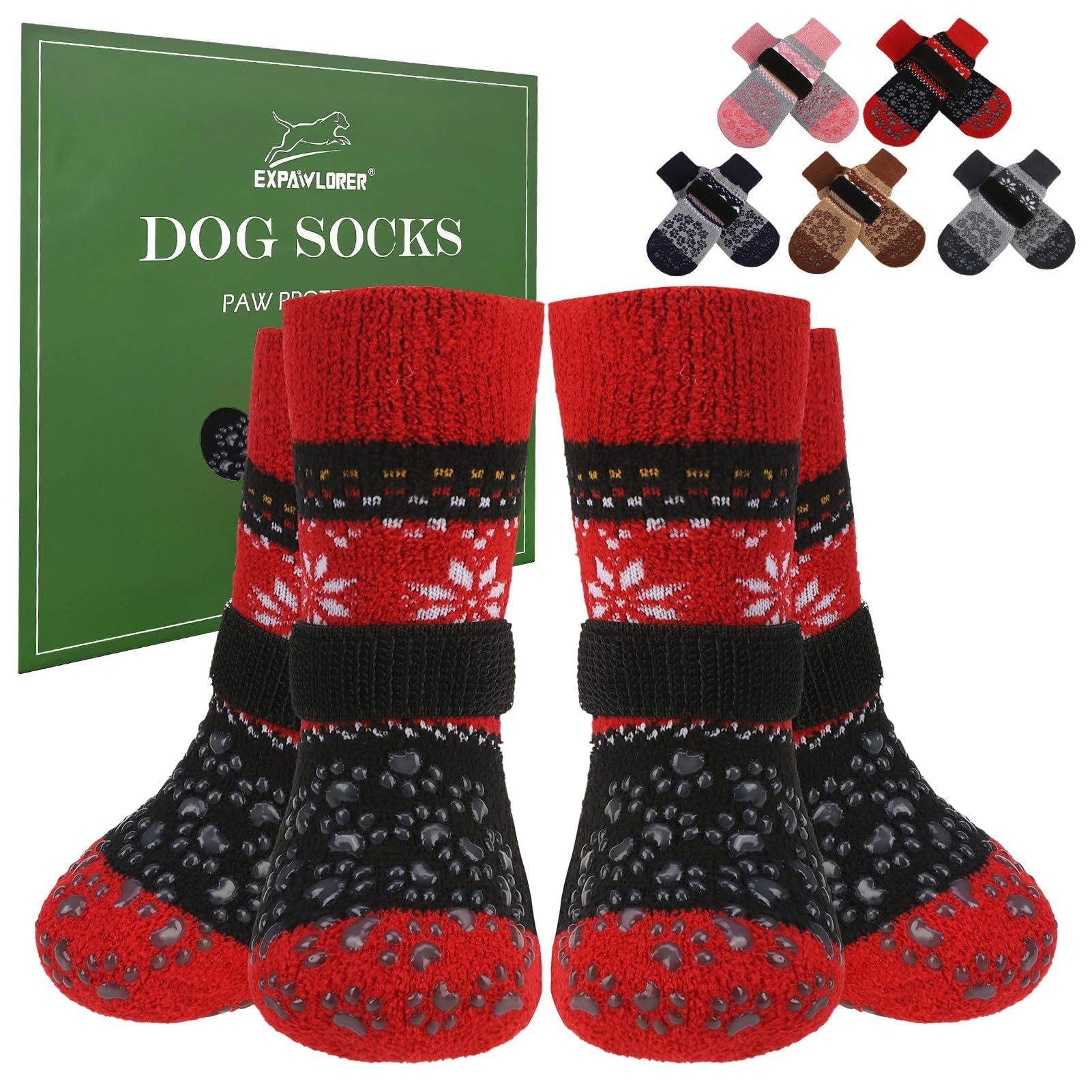 EXPAWLORER dog socks shown from the front.