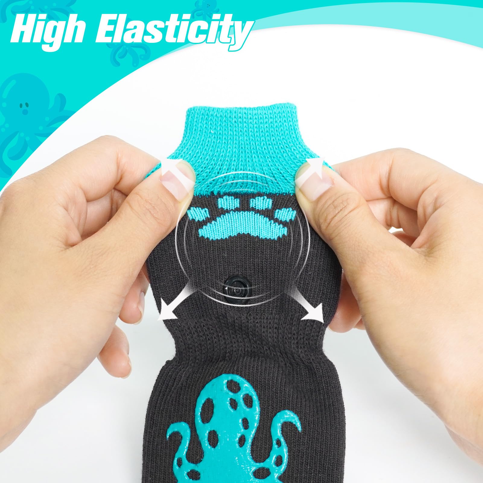 Close-up of the anti-skid rubber grip on EXPAWLORER dog socks.