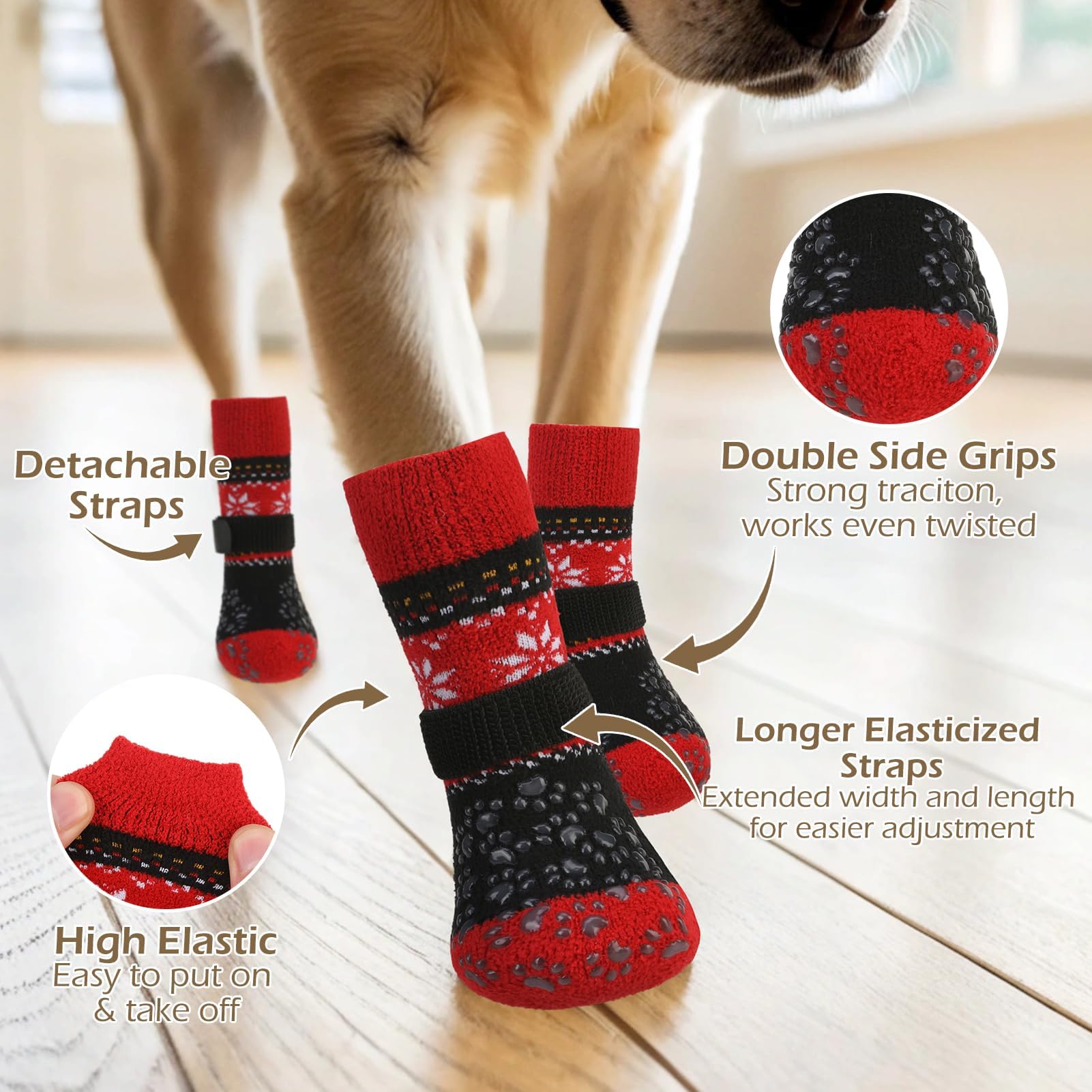 EXPAWLORER dog socks detail showing the soft pile fabric.