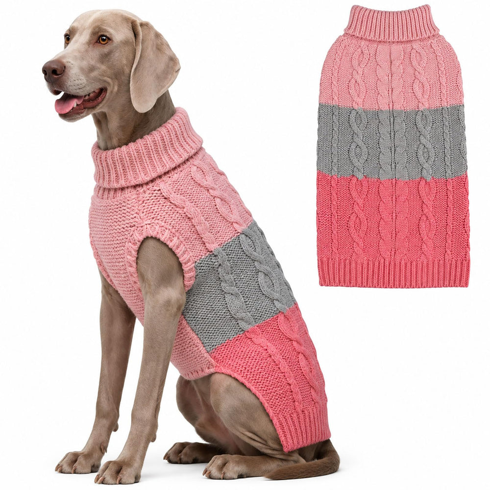 EXPAWLORER Dog Sweater shown from the front in pink.