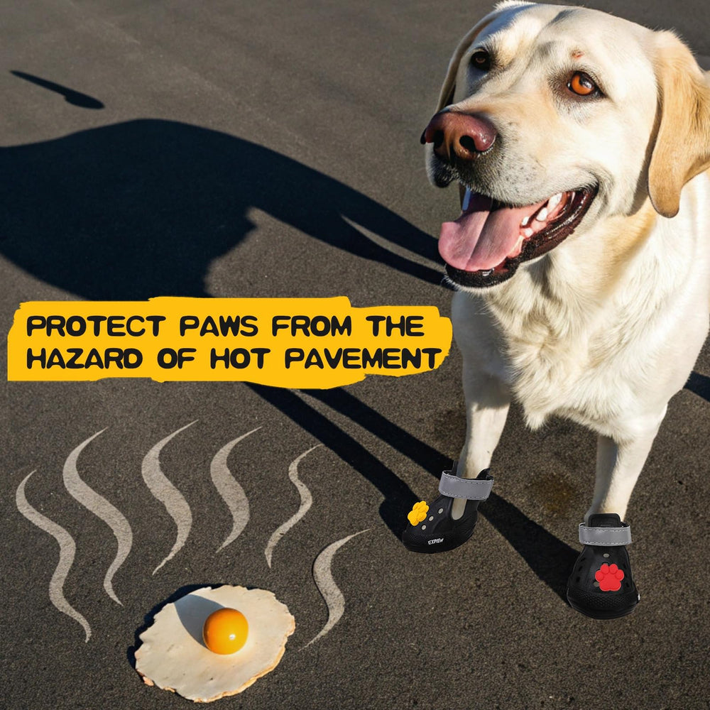 EXPAWLORER EVA dog shoes with the adjustable strap fastened.