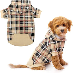 EXPAWLORER Plaid Dog Hoodie shown from the front.