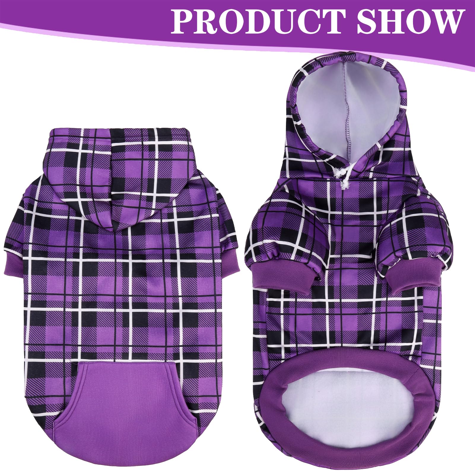EXPAWLORER plaid dog hoodie showing the hood detail.