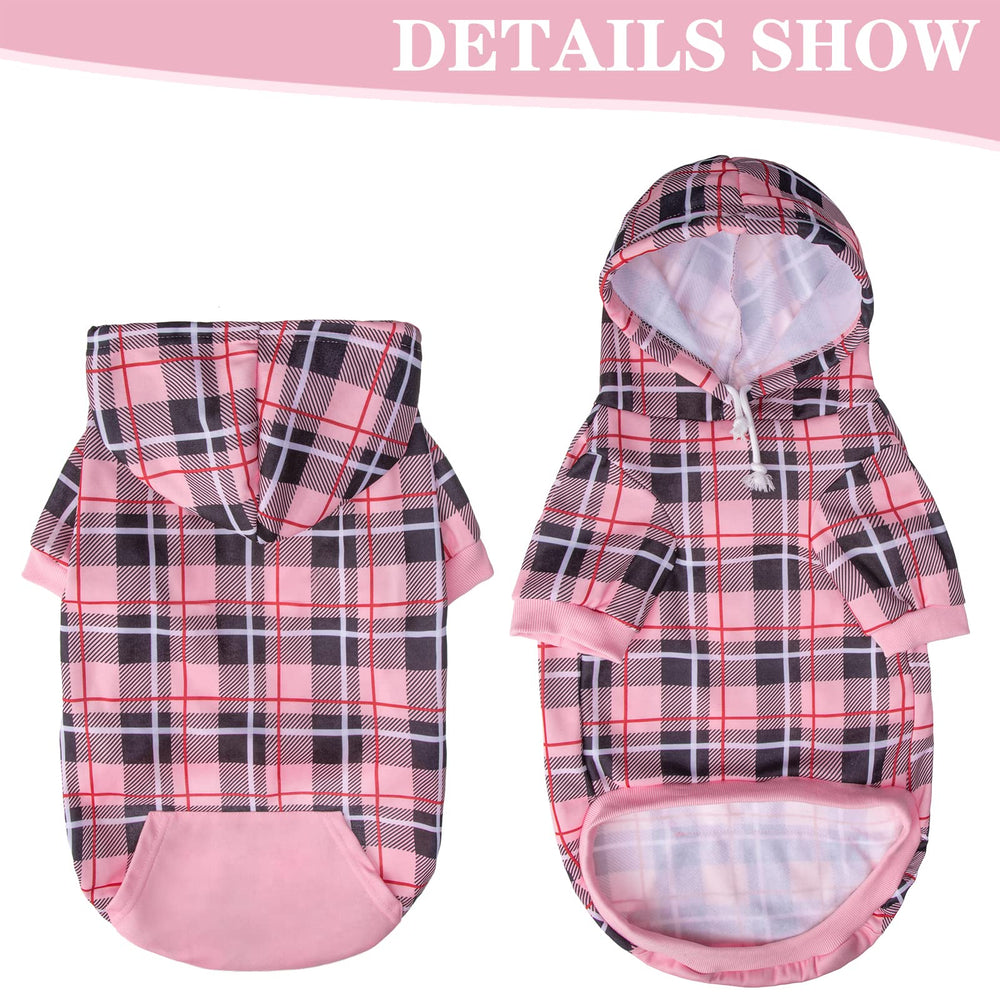 EXPAWLORER plaid dog hoodie with a closer view of the hood.