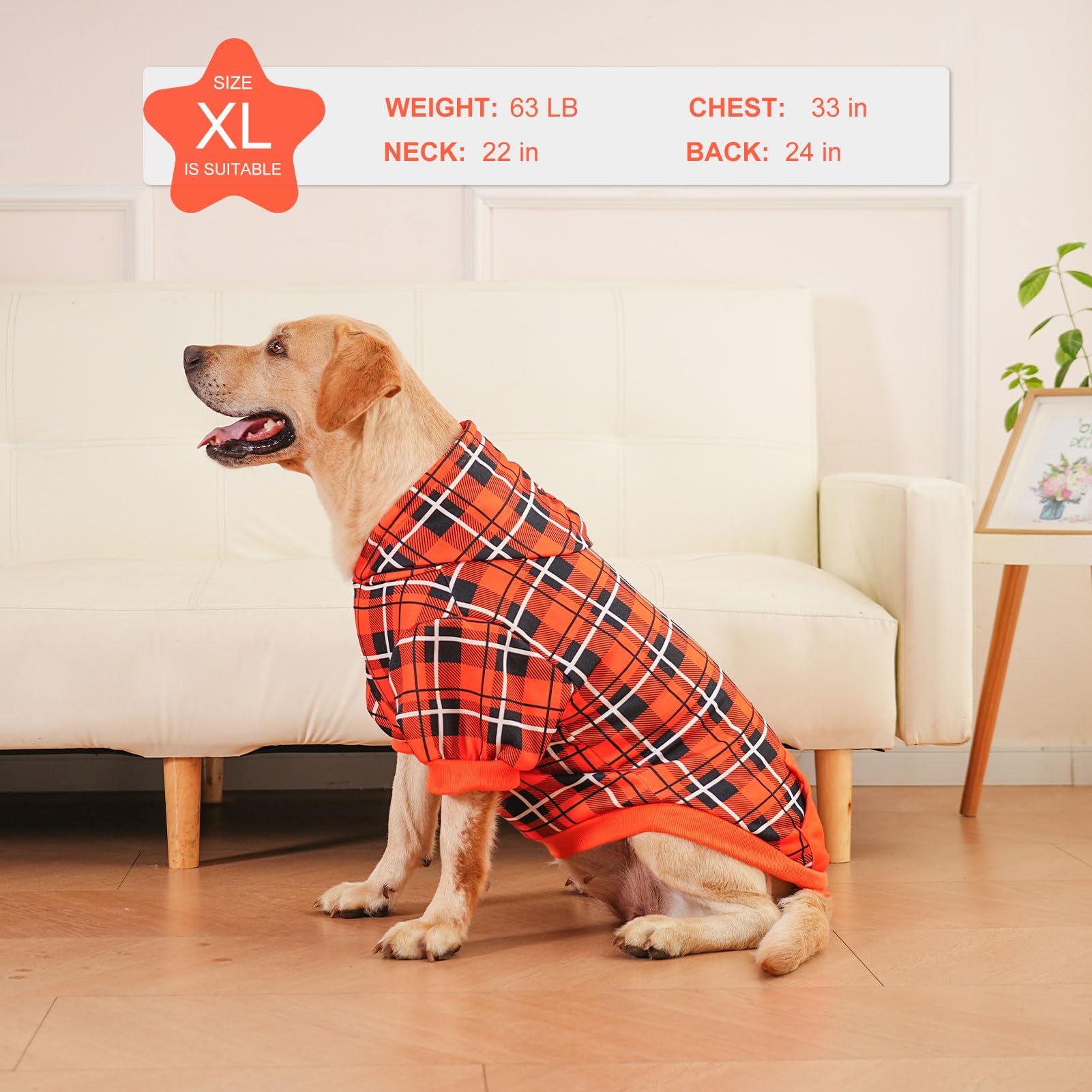 EXPAWLORER plaid dog hoodie shown from a side angle.